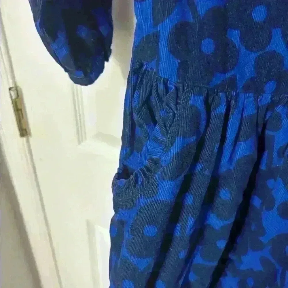 Hanna Andersson Girls Size 140 Corduroy Long Sleeve Navy/Blue Floral Dress